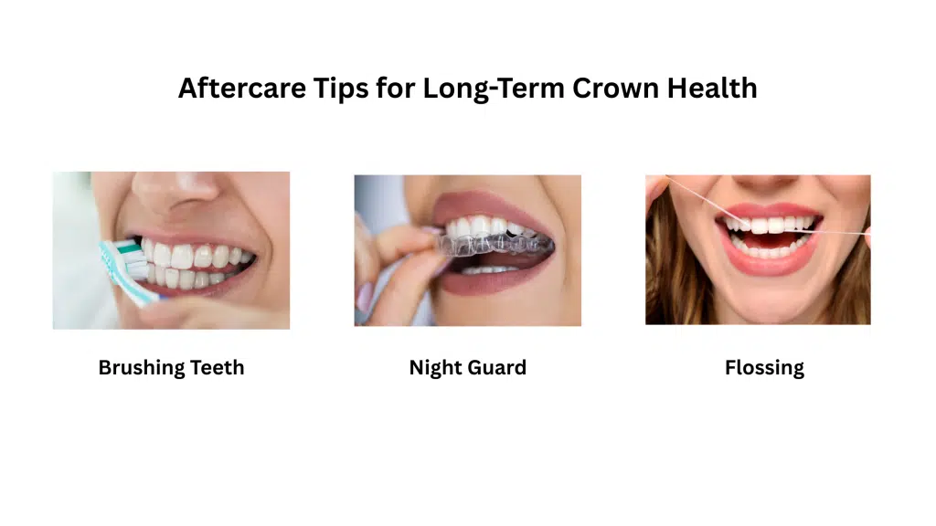 Aftercare tips for long-term dental crown health – brushing, night guard, flossing
